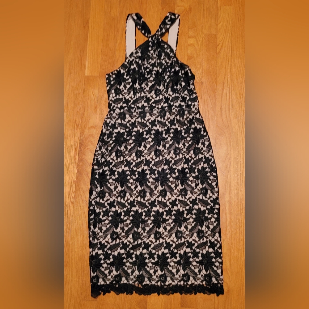 Club Monaco, size 4, nude black lace dress